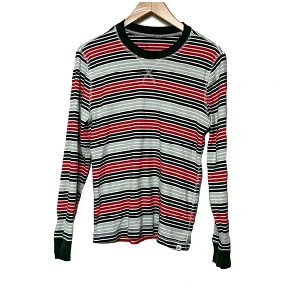 Pact Green & Red Striped Crewneck Long Sleeve Tee Women’s Small Organic Cotton - Picture 1 of 6